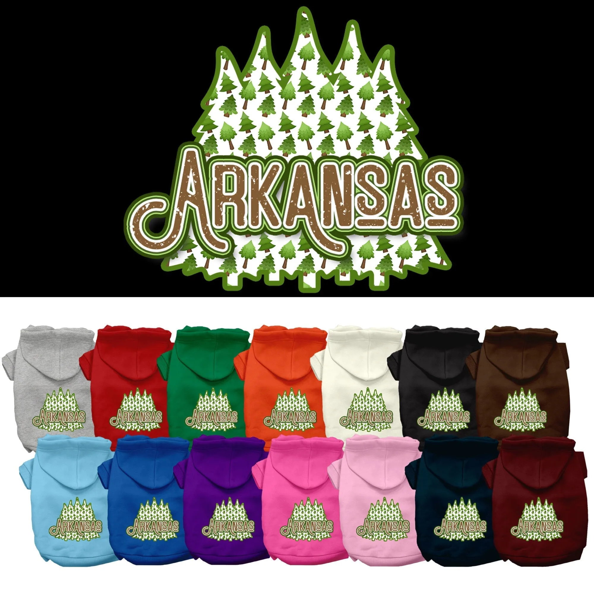 Pet Dog & Cat Screen Printed Hoodie for Medium to Large Pets (Sizes 2XL-6XL), "Arkansas Woodland Trees"