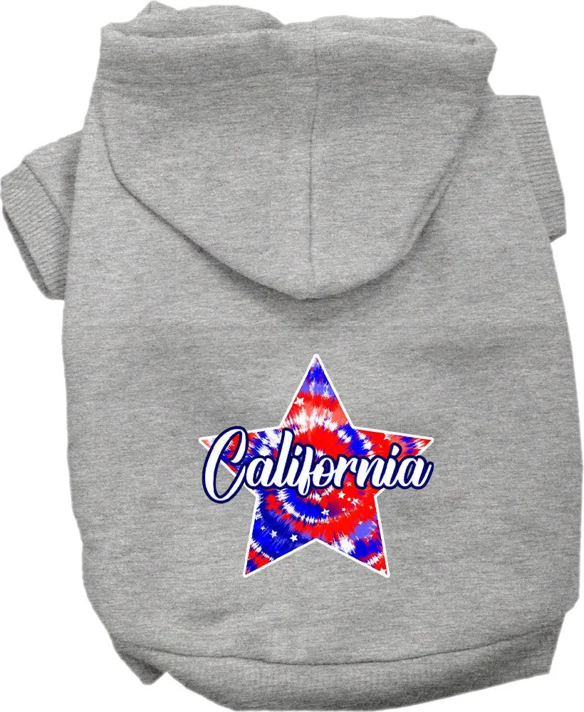 Pet Dog & Cat Screen Printed Hoodie for Medium to Large Pets (Sizes 2XL-6XL), "California Patriotic Tie Dye"