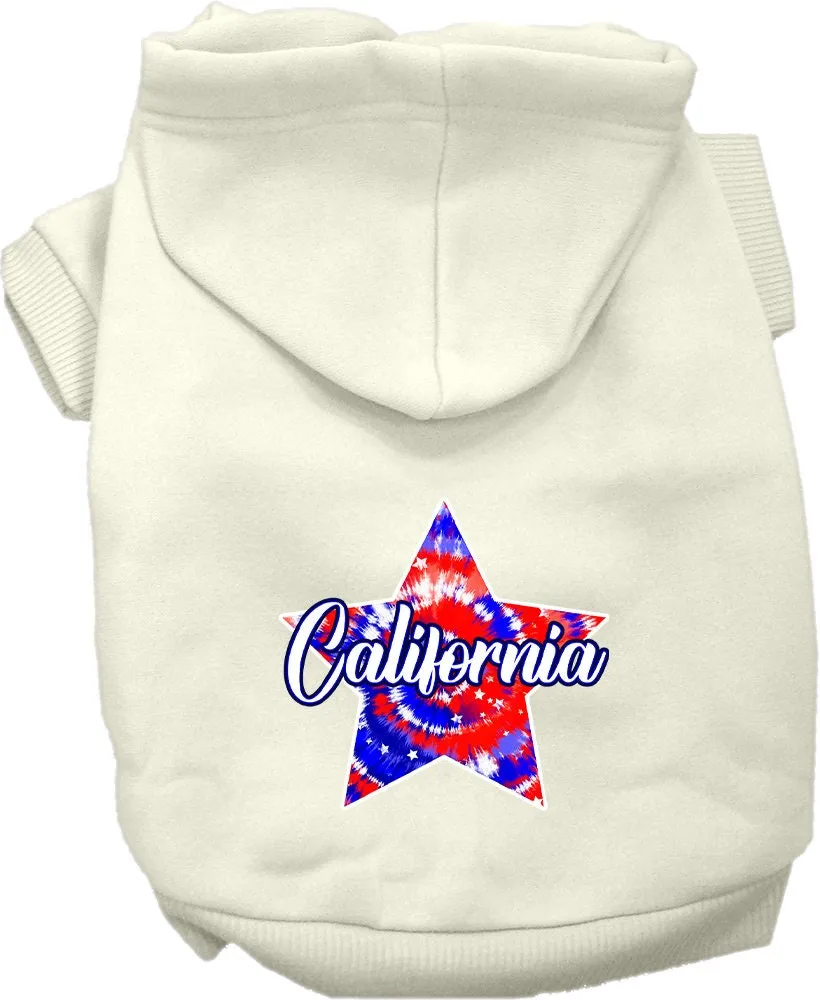 Pet Dog & Cat Screen Printed Hoodie for Medium to Large Pets (Sizes 2XL-6XL), "California Patriotic Tie Dye"