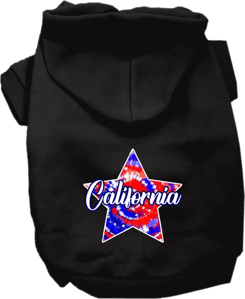 Pet Dog & Cat Screen Printed Hoodie for Medium to Large Pets (Sizes 2XL-6XL), "California Patriotic Tie Dye"