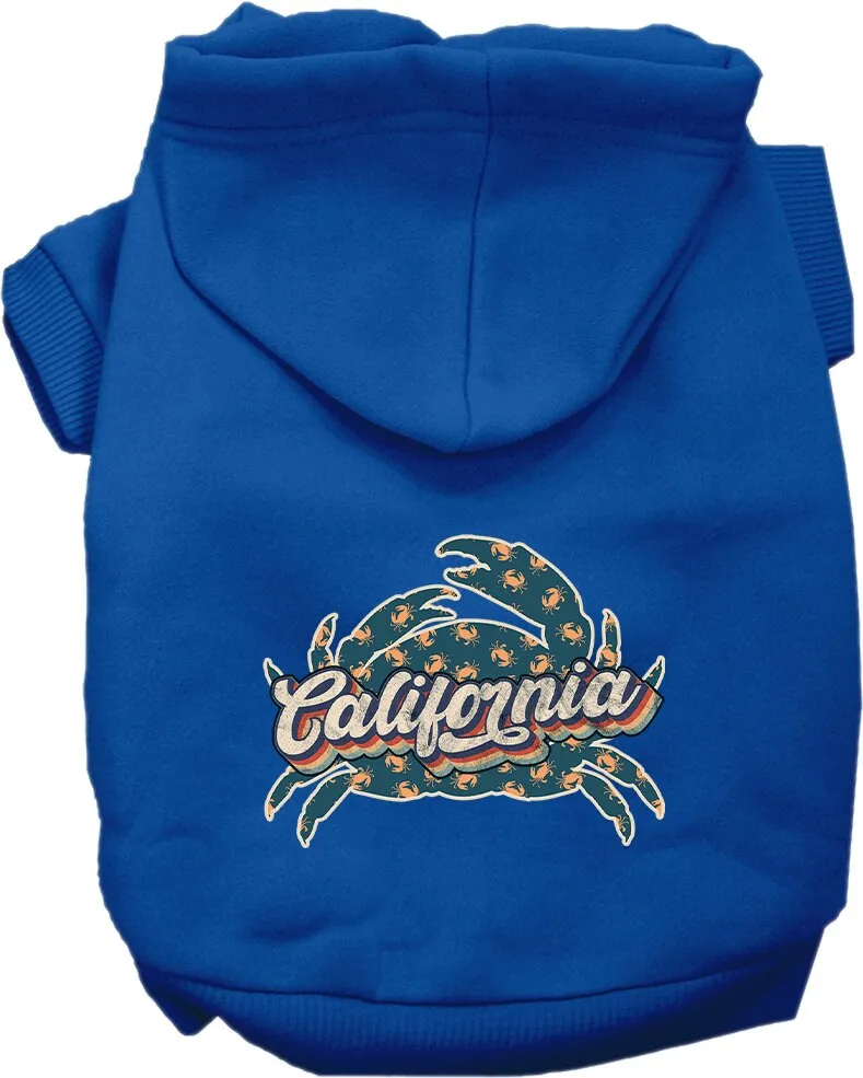 Pet Dog & Cat Screen Printed Hoodie for Medium to Large Pets (Sizes 2XL-6XL), "California Retro Crabs"