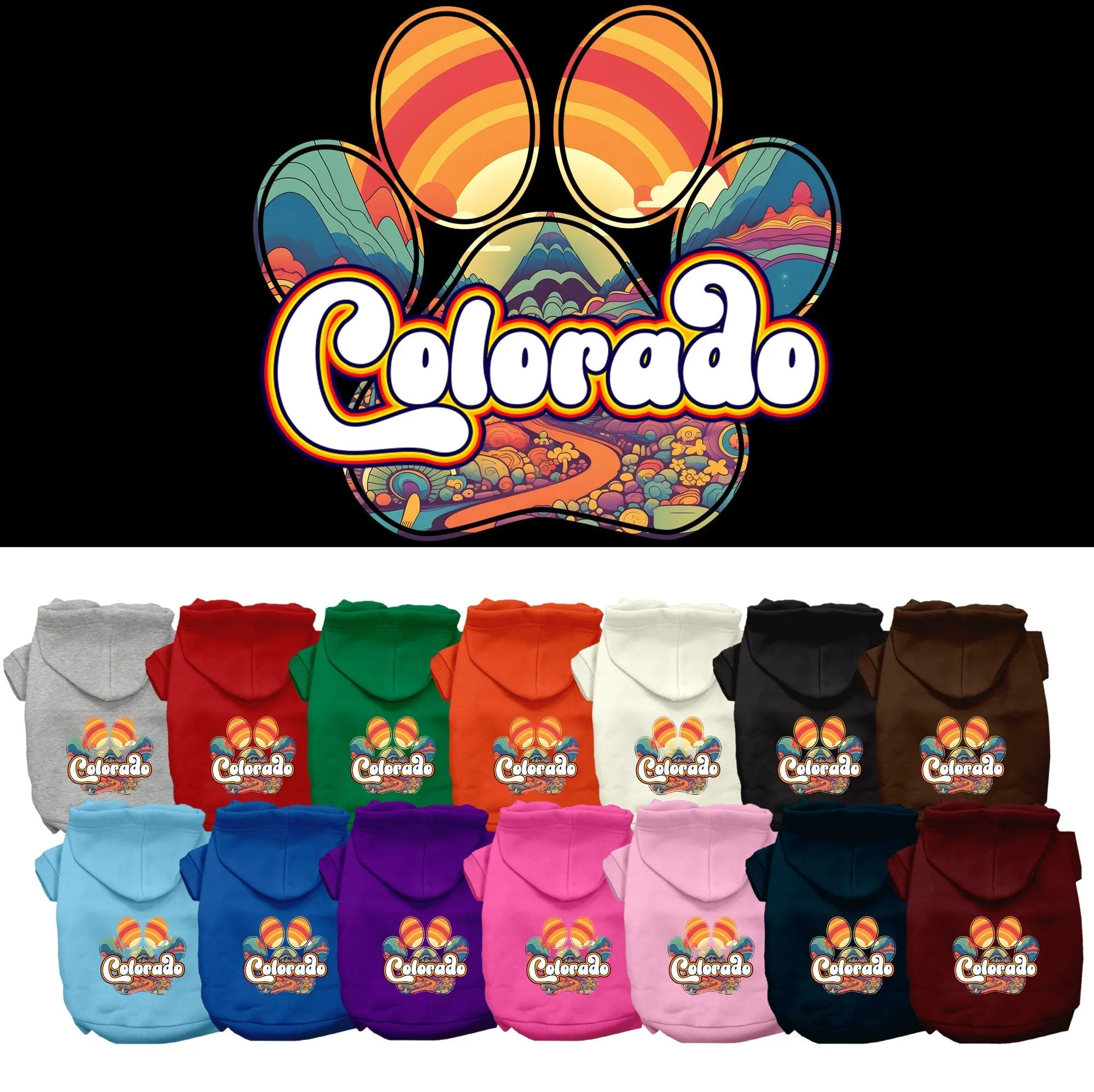 Pet Dog & Cat Screen Printed Hoodie for Medium to Large Pets (Sizes 2XL-6XL), "Colorado Groovy Summit"