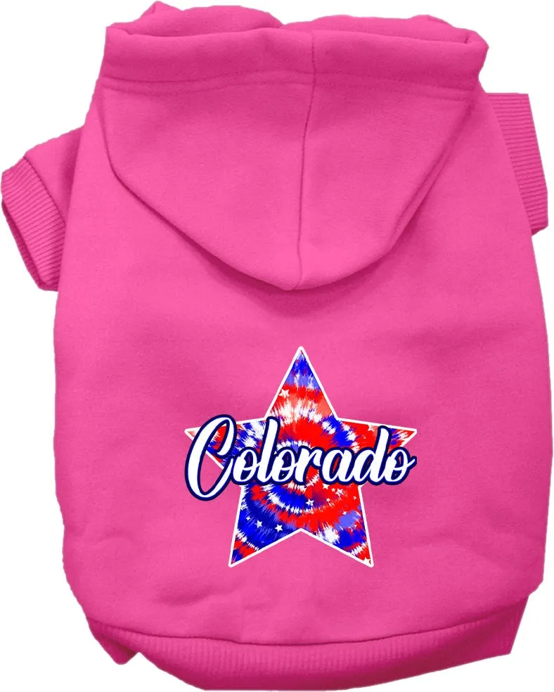 Pet Dog & Cat Screen Printed Hoodie for Medium to Large Pets (Sizes 2XL-6XL), "Colorado Patriotic Tie Dye"