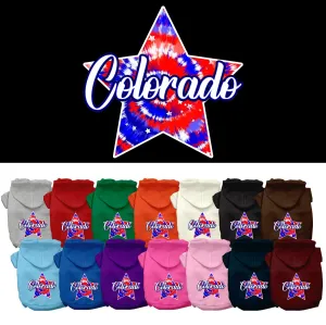 Pet Dog & Cat Screen Printed Hoodie for Medium to Large Pets (Sizes 2XL-6XL), "Colorado Patriotic Tie Dye"