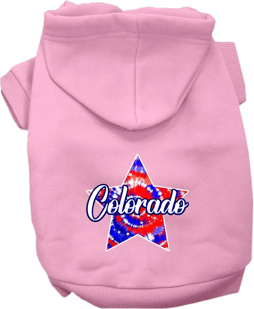 Pet Dog & Cat Screen Printed Hoodie for Medium to Large Pets (Sizes 2XL-6XL), "Colorado Patriotic Tie Dye"