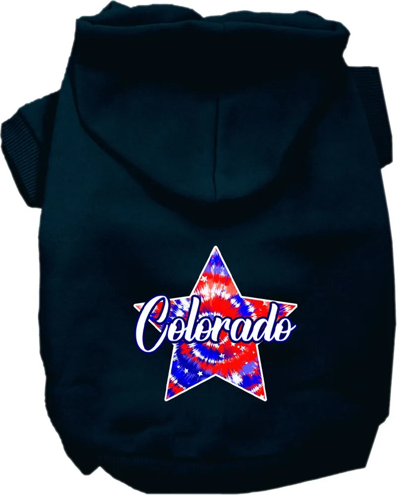 Pet Dog & Cat Screen Printed Hoodie for Medium to Large Pets (Sizes 2XL-6XL), "Colorado Patriotic Tie Dye"