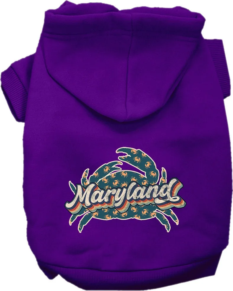 Pet Dog & Cat Screen Printed Hoodie for Medium to Large Pets (Sizes 2XL-6XL), "Maryland Retro Crabs"