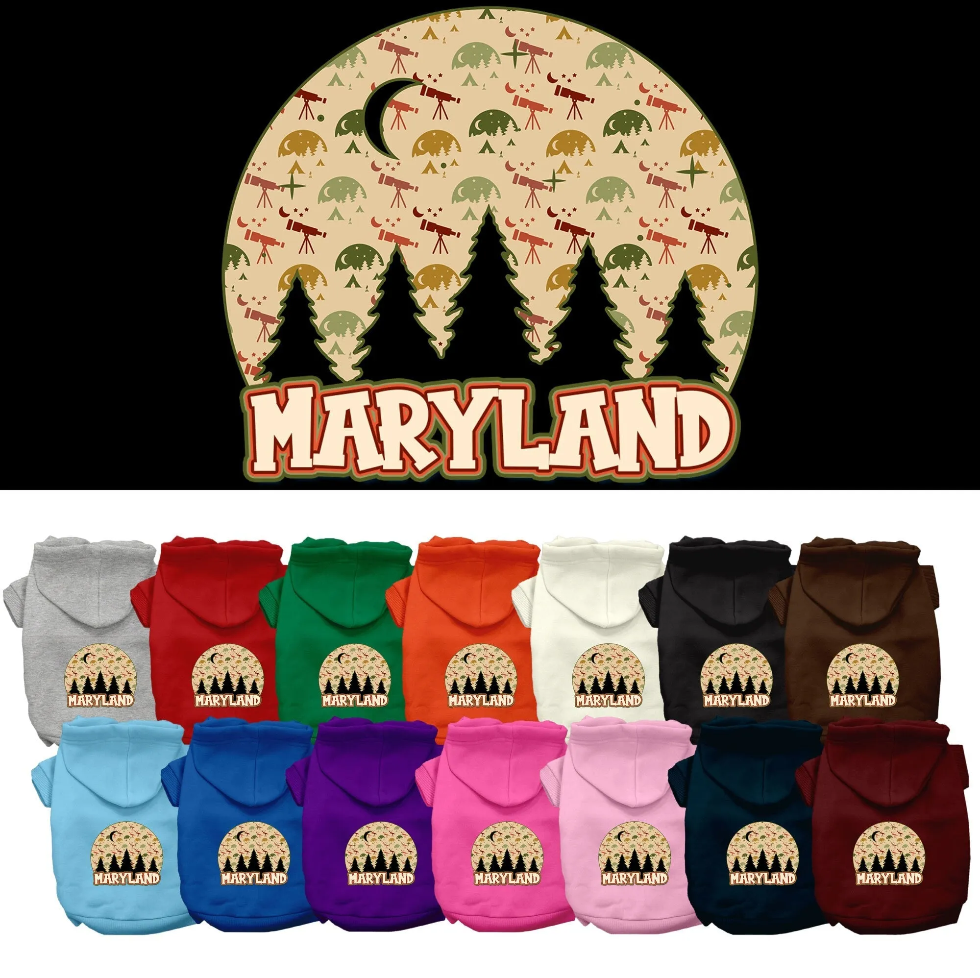 Pet Dog & Cat Screen Printed Hoodie for Medium to Large Pets (Sizes 2XL-6XL), "Maryland Under The Stars"