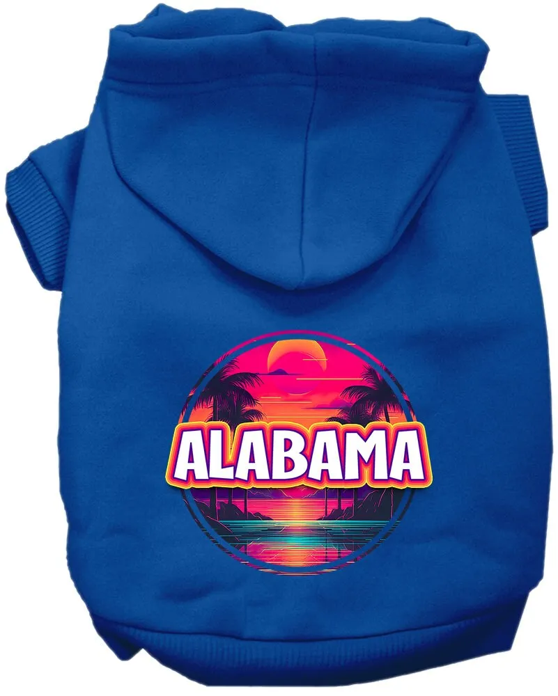 Pet Dog & Cat Screen Printed Hoodie for Small to Medium Pets (Sizes XS-XL), "Alabama Neon Beach Sunset"