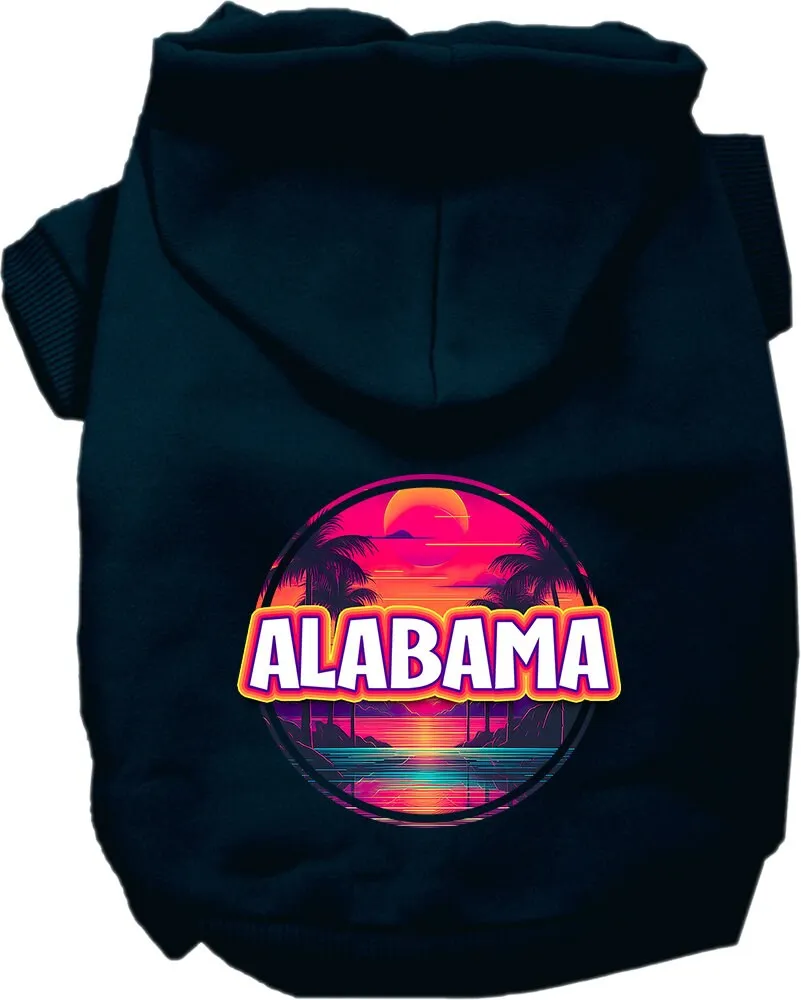 Pet Dog & Cat Screen Printed Hoodie for Small to Medium Pets (Sizes XS-XL), "Alabama Neon Beach Sunset"