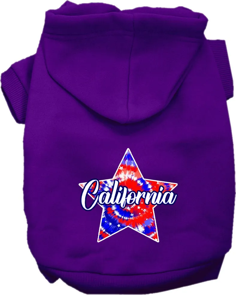 Pet Dog & Cat Screen Printed Hoodie for Small to Medium Pets (Sizes XS-XL), "California Patriotic Tie Dye"