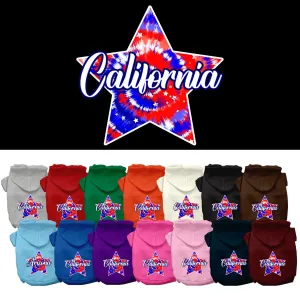 Pet Dog & Cat Screen Printed Hoodie for Small to Medium Pets (Sizes XS-XL), "California Patriotic Tie Dye"