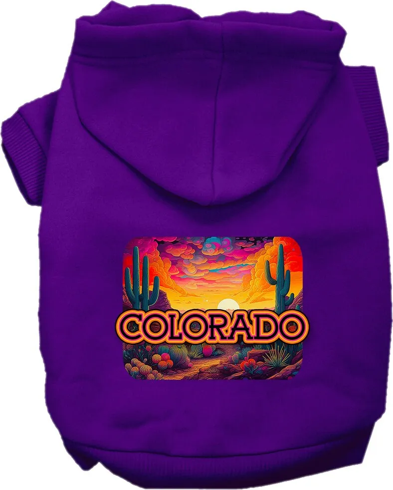 Pet Dog & Cat Screen Printed Hoodie for Small to Medium Pets (Sizes XS-XL), "Colorado Neon Desert"