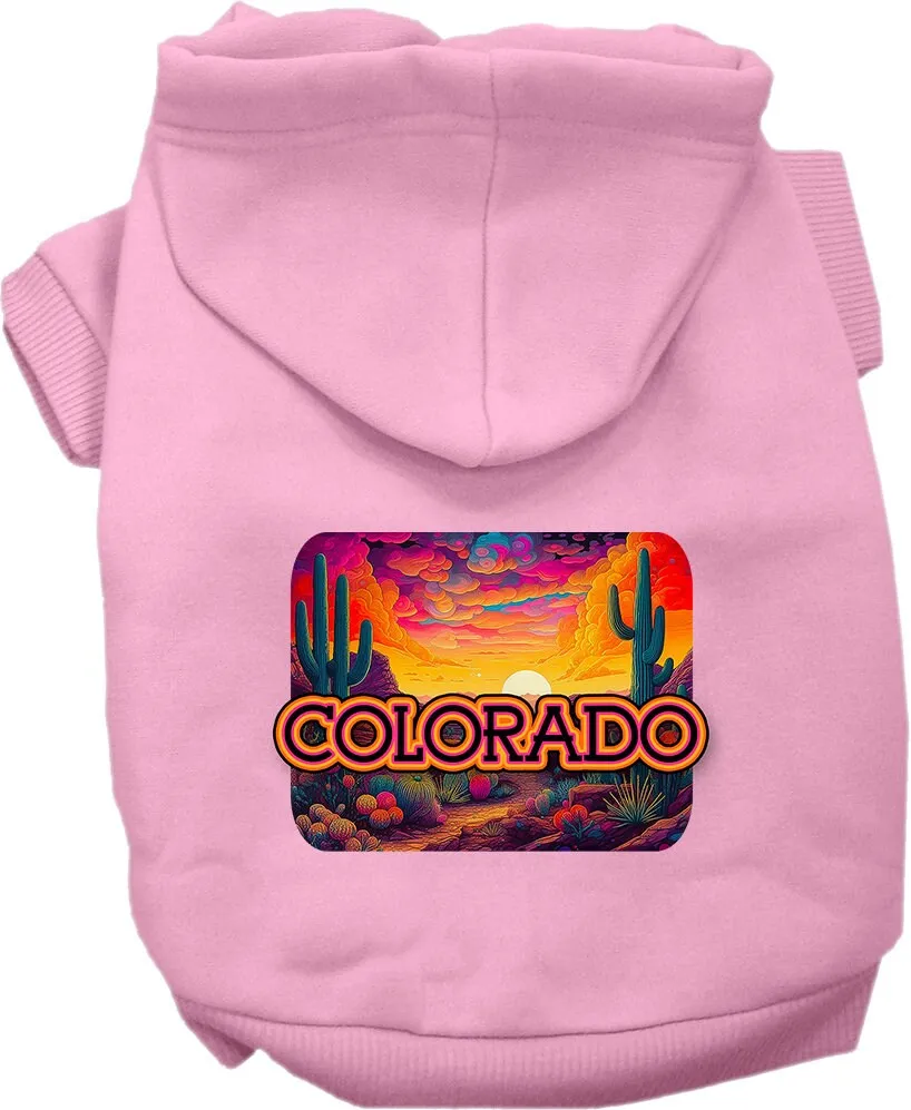 Pet Dog & Cat Screen Printed Hoodie for Small to Medium Pets (Sizes XS-XL), "Colorado Neon Desert"