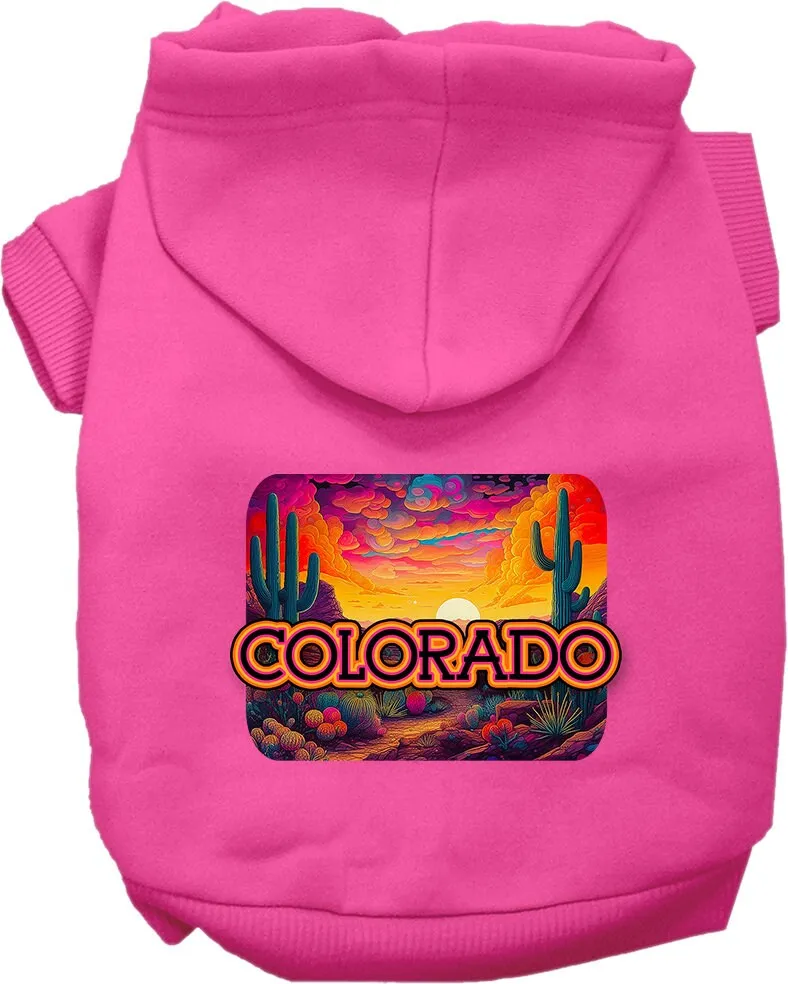 Pet Dog & Cat Screen Printed Hoodie for Small to Medium Pets (Sizes XS-XL), "Colorado Neon Desert"