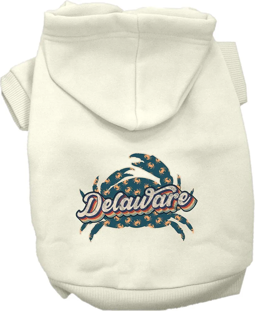 Pet Dog & Cat Screen Printed Hoodie for Small to Medium Pets (Sizes XS-XL), "Delaware Retro Crabs"