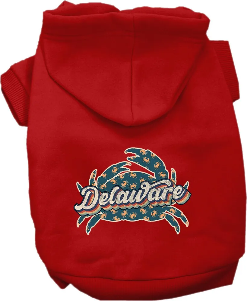 Pet Dog & Cat Screen Printed Hoodie for Small to Medium Pets (Sizes XS-XL), "Delaware Retro Crabs"