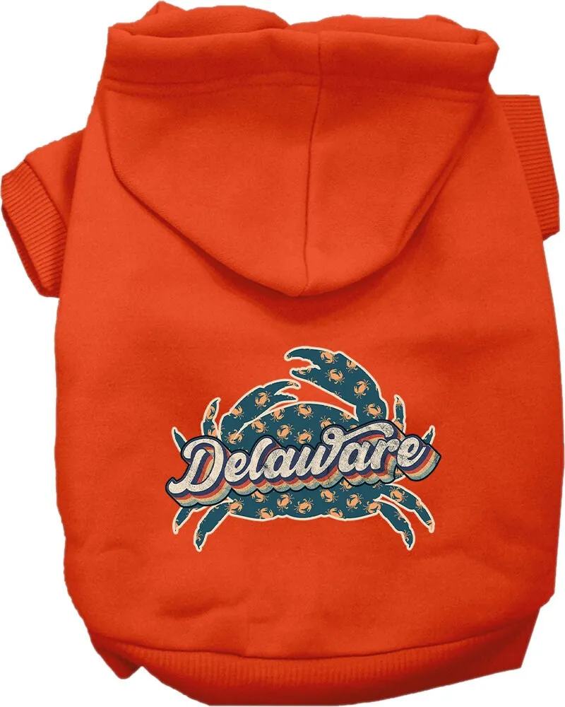 Pet Dog & Cat Screen Printed Hoodie for Small to Medium Pets (Sizes XS-XL), "Delaware Retro Crabs"