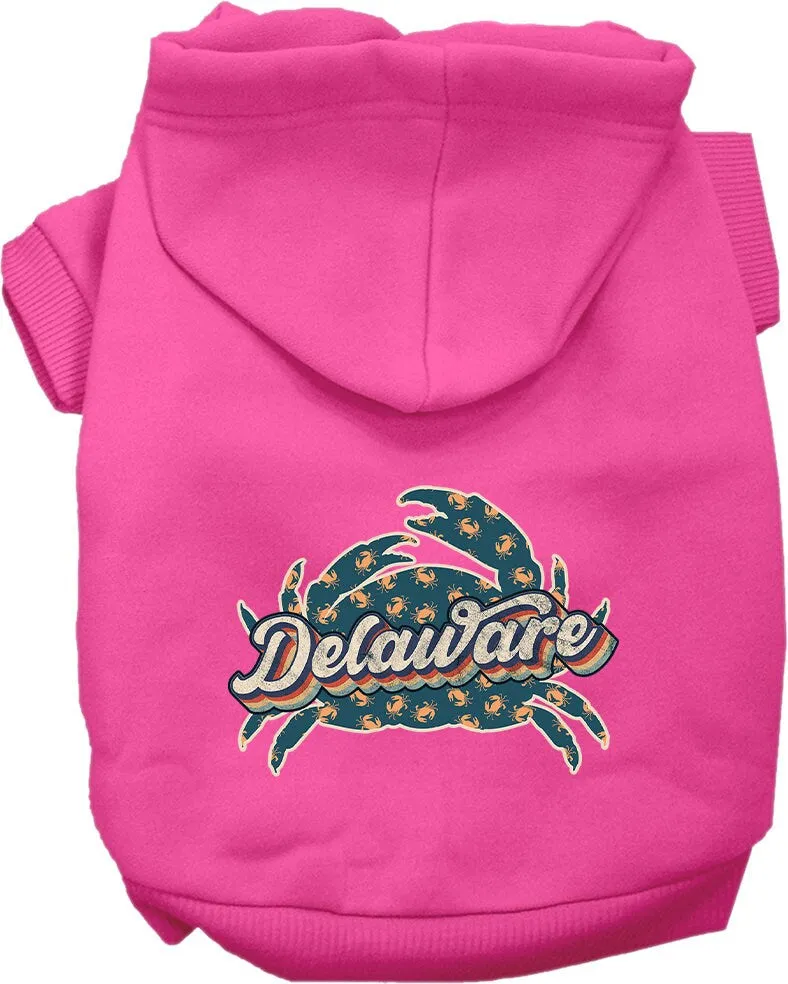 Pet Dog & Cat Screen Printed Hoodie for Small to Medium Pets (Sizes XS-XL), "Delaware Retro Crabs"