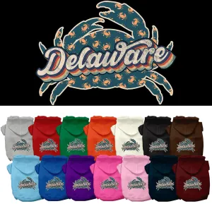 Pet Dog & Cat Screen Printed Hoodie for Small to Medium Pets (Sizes XS-XL), "Delaware Retro Crabs"