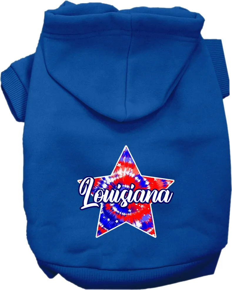 Pet Dog & Cat Screen Printed Hoodie for Small to Medium Pets (Sizes XS-XL), "Louisiana Patriotic Tie Dye"