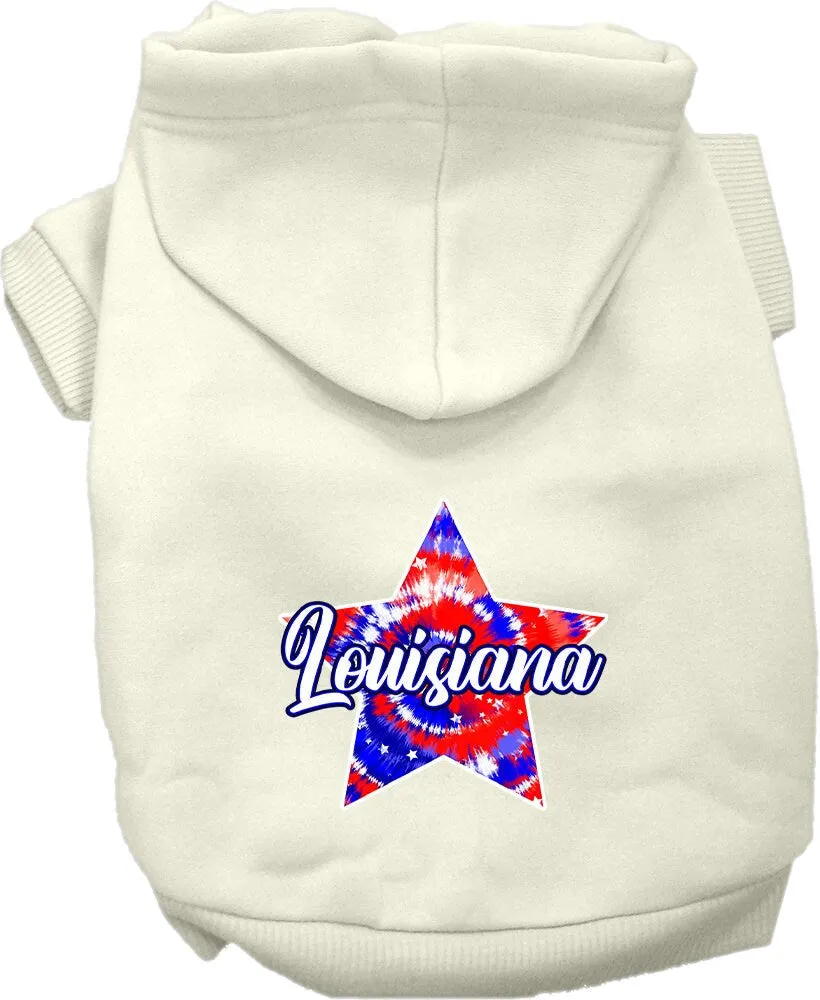 Pet Dog & Cat Screen Printed Hoodie for Small to Medium Pets (Sizes XS-XL), "Louisiana Patriotic Tie Dye"