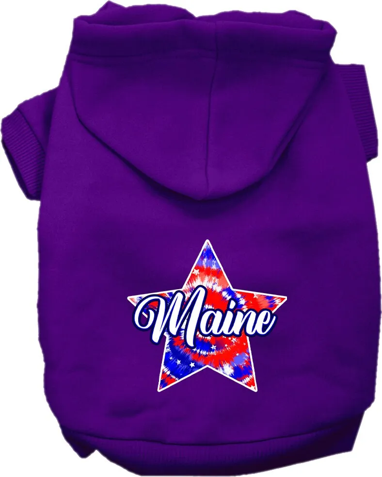 Pet Dog & Cat Screen Printed Hoodie for Small to Medium Pets (Sizes XS-XL), "Maine Patriotic Tie Dye"