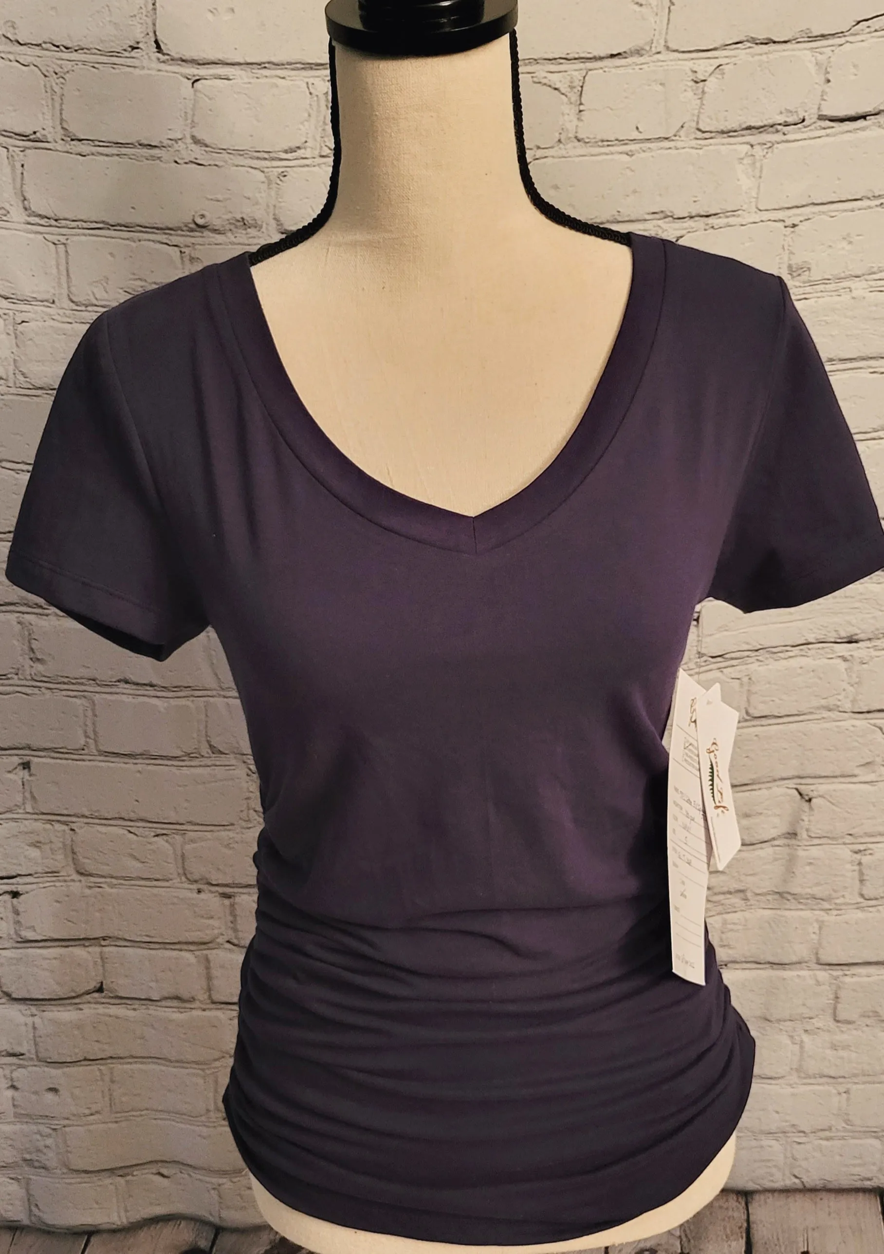 Pre-Order Wholesale Women's Luxury Cotton V-Neck T-Shirt w/Rouching