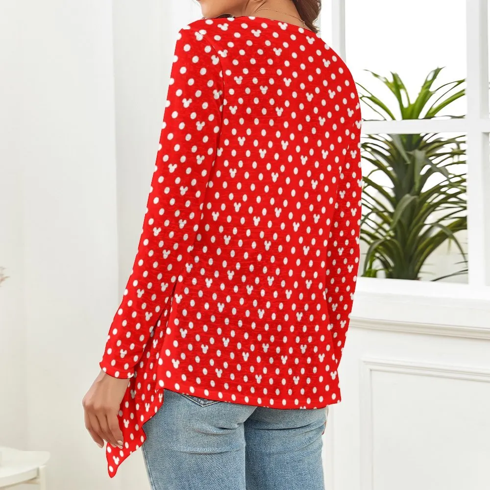 Red With White Mickey Polka Dots Women's Short Cardigan