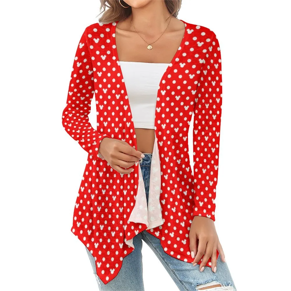 Red With White Mickey Polka Dots Women's Short Cardigan