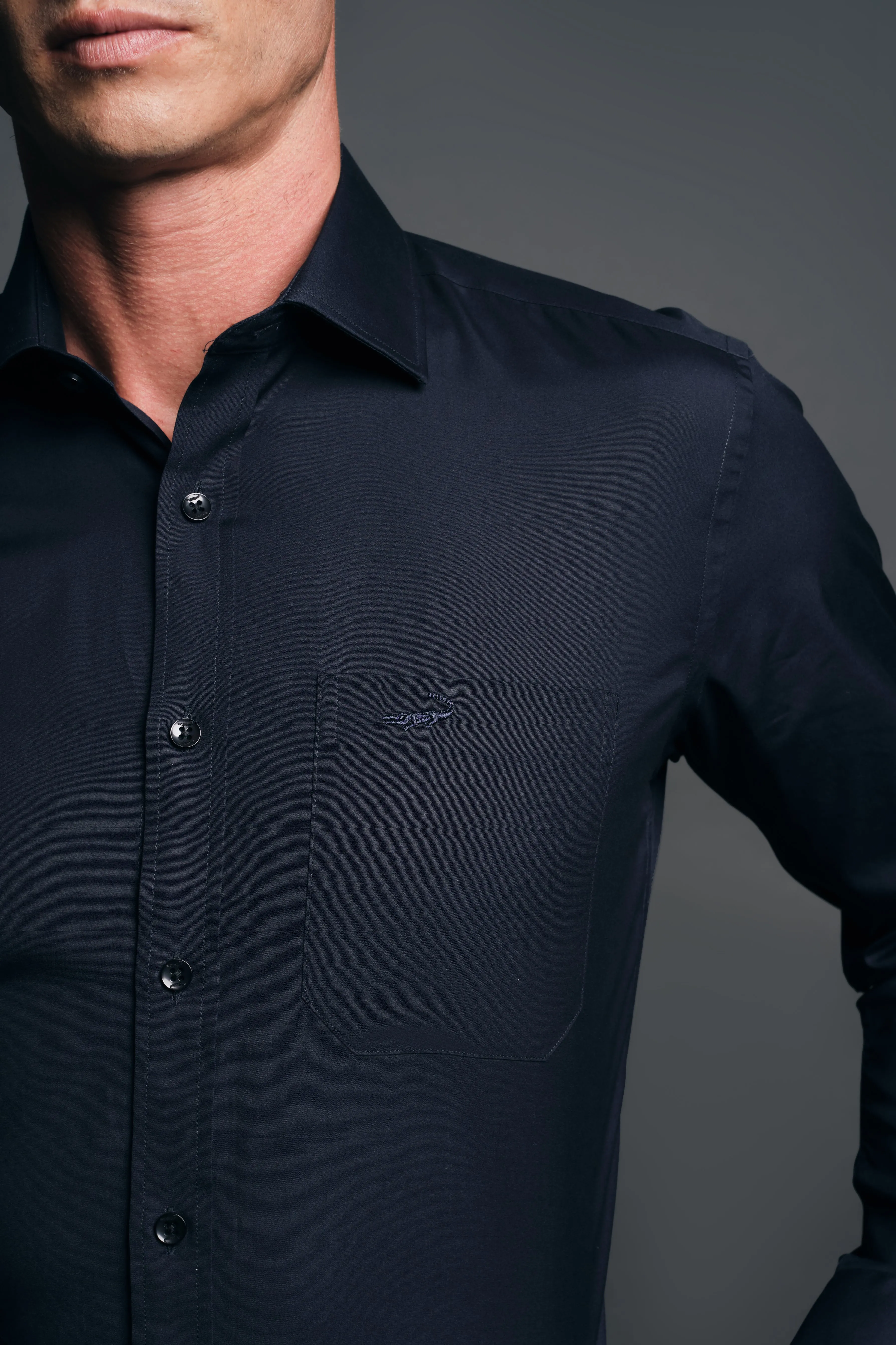 Slim Fit Long sleeves-Casual Shirts-Black Inck