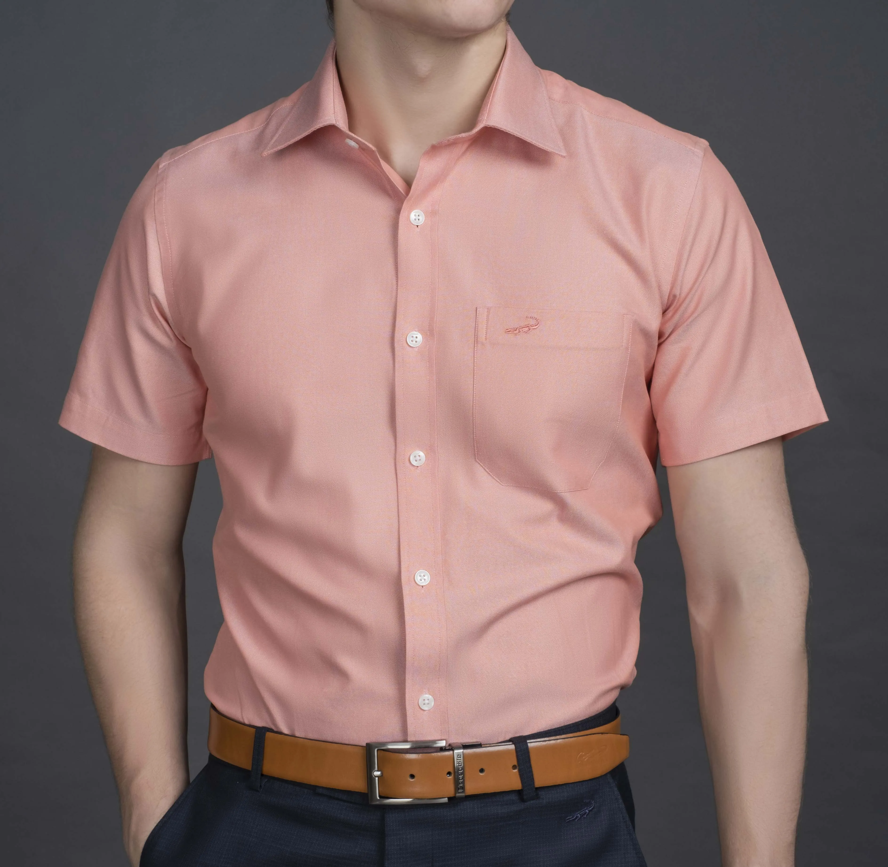 Slim Fit Short sleeves-Formal Shirts  - Coral