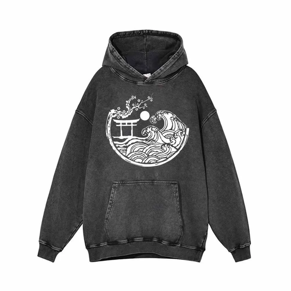 Torii Gateway Print Vintage Washed Hoodie