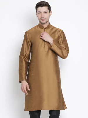 VM BY VASTRAMAY Men's Brown Cotton Silk Blend Kurta