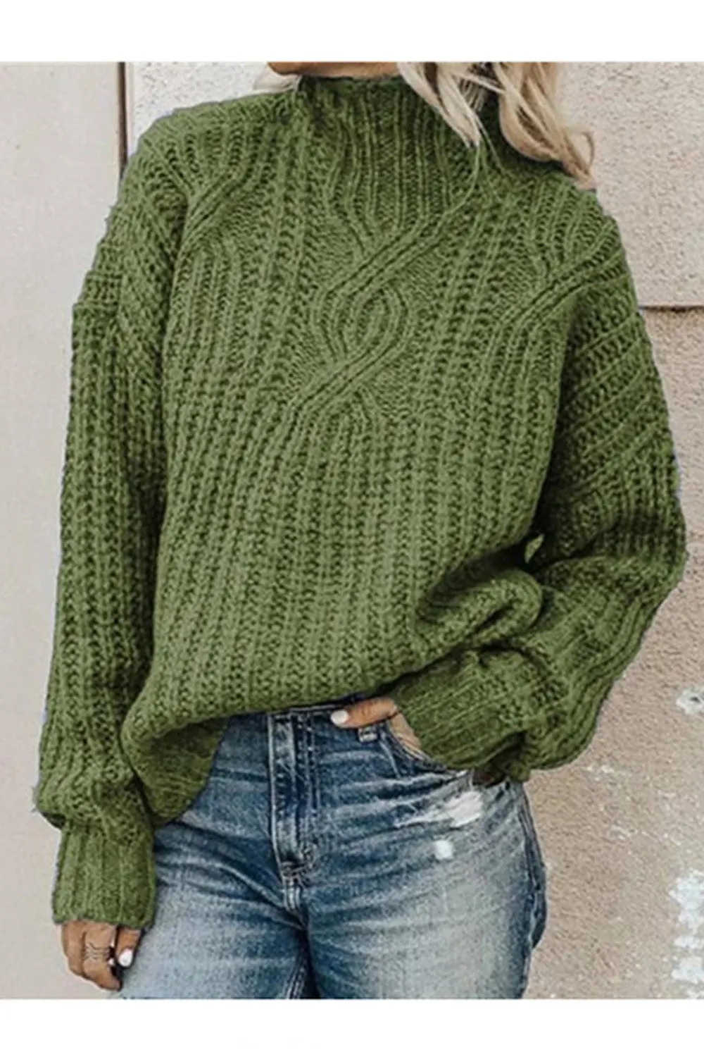 Women Loose Long Sleeve Turtle Neck Solid Color Sweater - WST87781