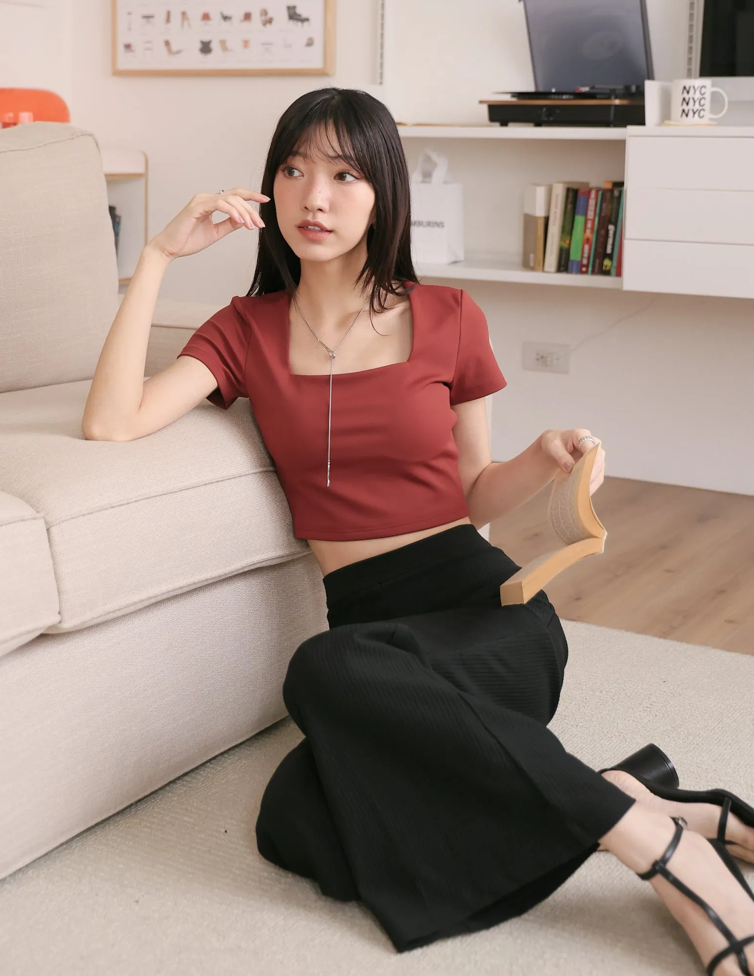 Zoe Padded Top in Burgundy